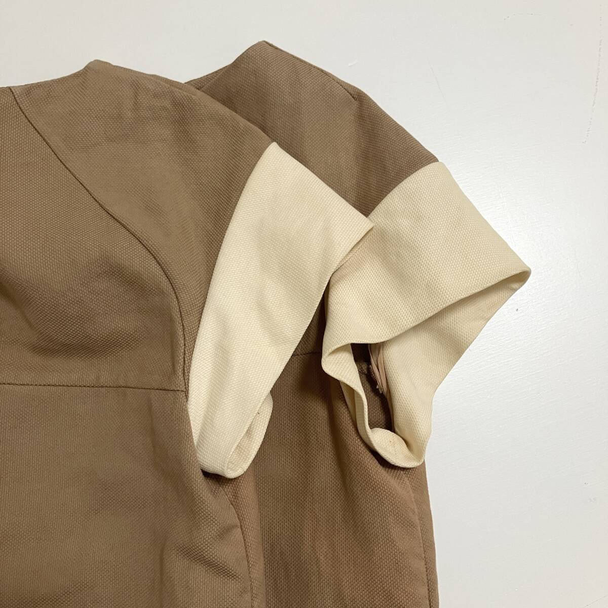 MARNI ボートネック 半袖 ワンピース ベージュ バイカラー イタリア製 40サイズ マルニ チュニック ひざ丈 5010304_画像9