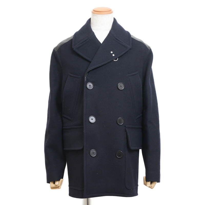エルメス ピーコート ウール/レザー ブラック/ネイビー メンズ 48サイズ