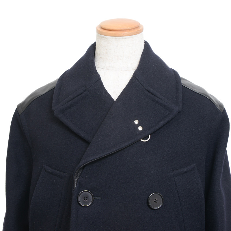 エルメス ピーコート ウール/レザー ブラック/ネイビー メンズ 48サイズ