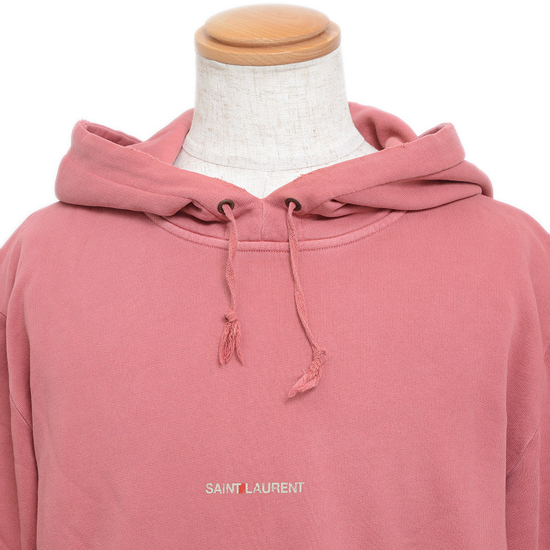 サンローランパリ パーカー ロゴ ダメージ加工 コットン ピンク メンズ Mサイズ 532119