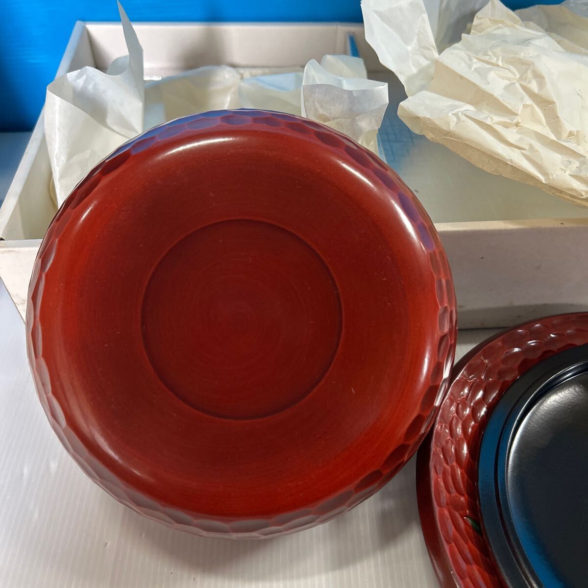 和食器 保管品 漆器 菓子器 鎌倉彫 箱入り 未使用品 長期保管品