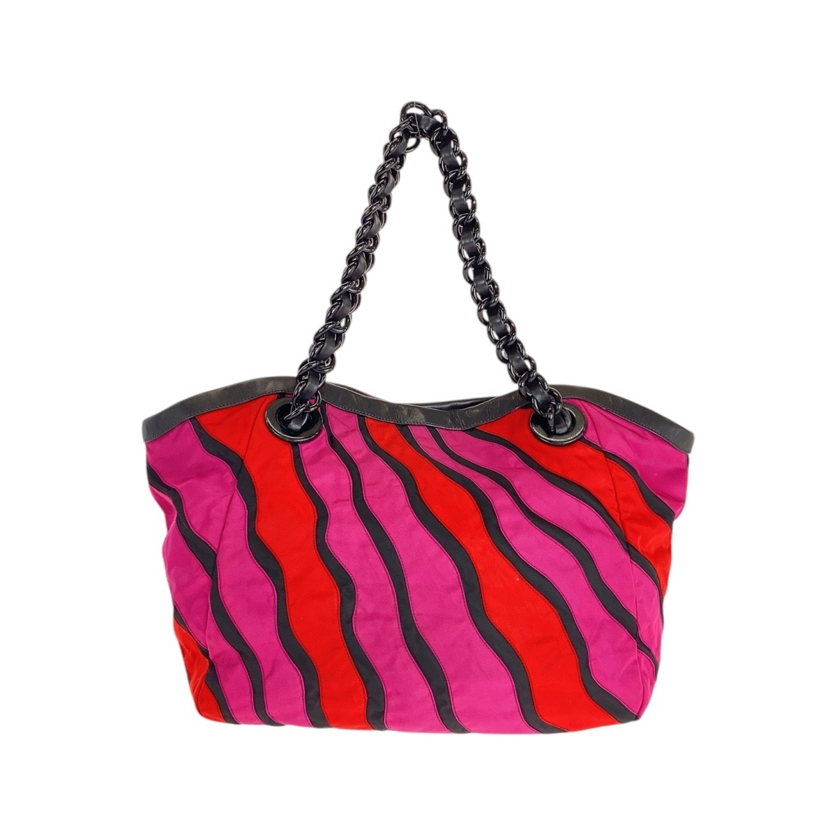  прекрасный товар PRADA Prada розовый красный серебряный металлические принадлежности нейлон / кожа / пластик большая сумка ручная сумочка женский 500869