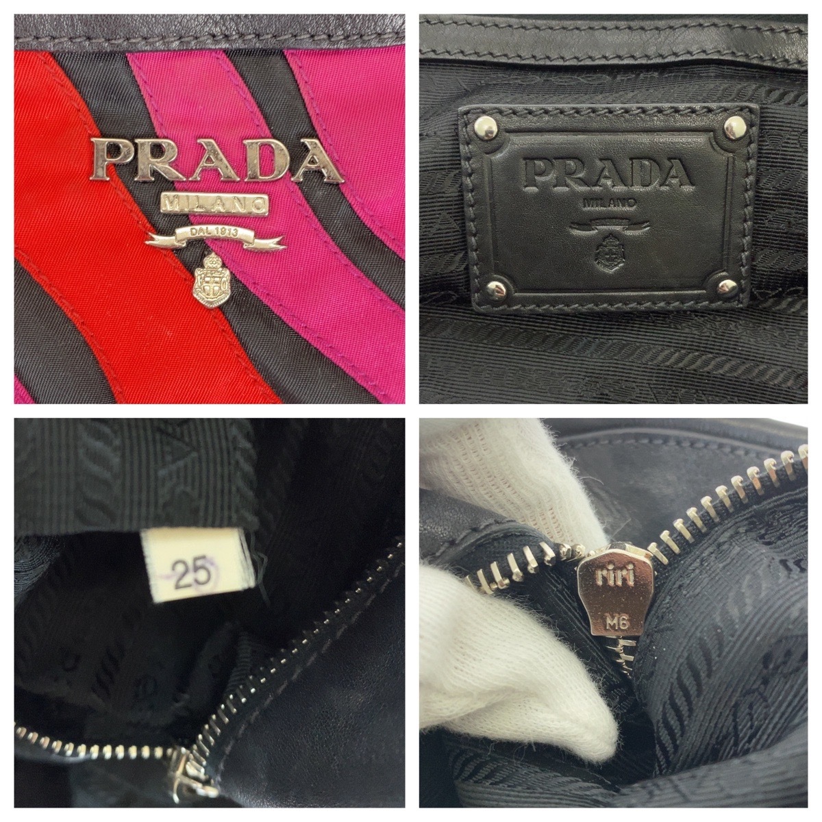  прекрасный товар PRADA Prada розовый красный серебряный металлические принадлежности нейлон / кожа / пластик большая сумка ручная сумочка женский 500869