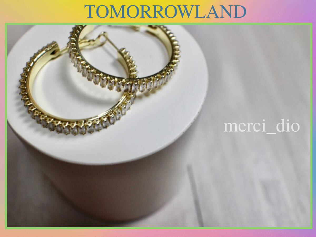 トゥモローランド TOMORROWLAND ジルコニア ゴールドカラー フープピアス ミディアム オケージョン ドレス 新品 未使用 ドゥーズィエム
