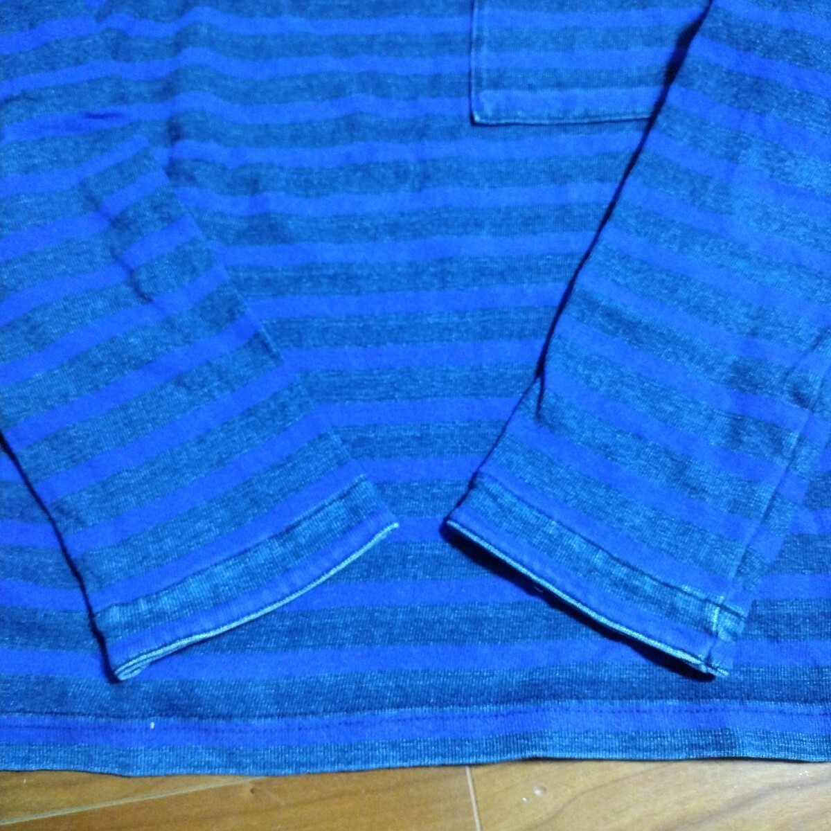 貴重 入手困難 日本制 ブルーブルー BLUE BLUE ハリウッドランチマーケット Hollywood Ranch Market ボーダー 長(zhǎng)袖Tシャツ S 藍(lán)染 アメカジ