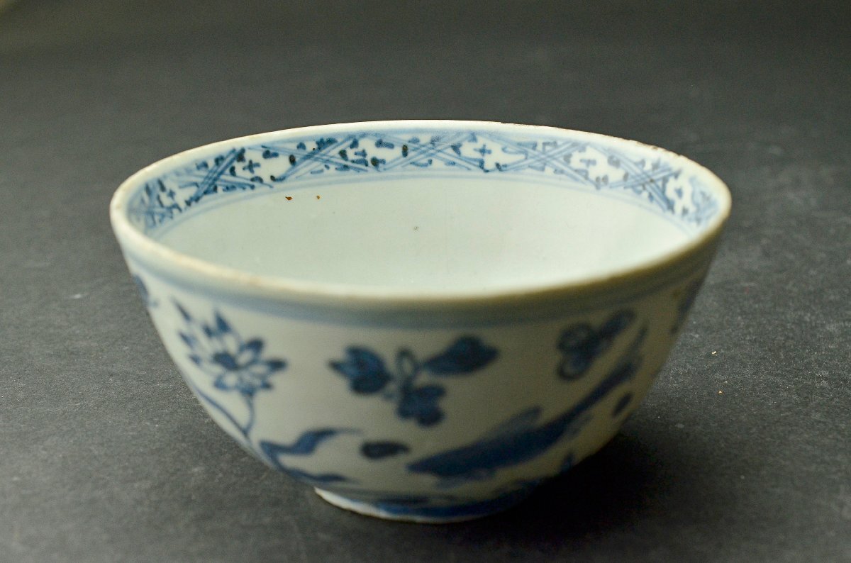 中国古美術中国明時代染付け 魚紋茶碗