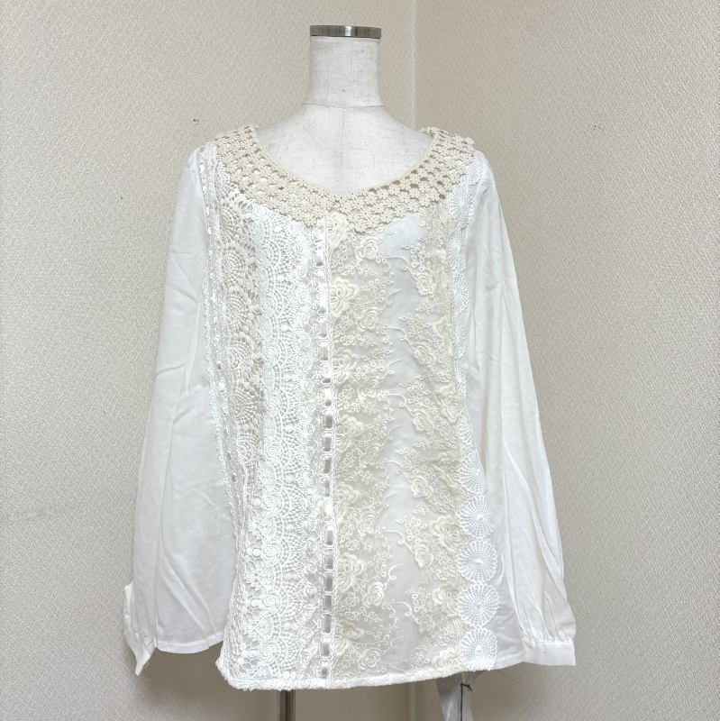 タグ付き somari imagination レディース プルオーバーブラウス レース付き 長袖 ホワイト ナチュラル服