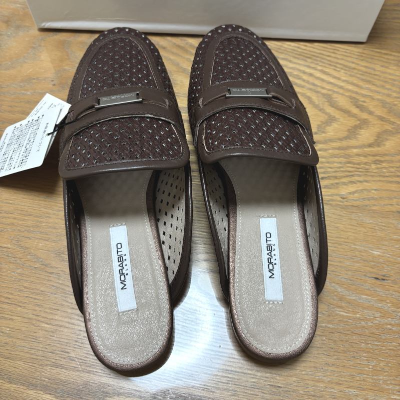 MORABITO BLANC(モラビトブラン) レザーローファースリッポン メッシュブラウン やぎ革 本革　ダークブラウン　茶　24 L　