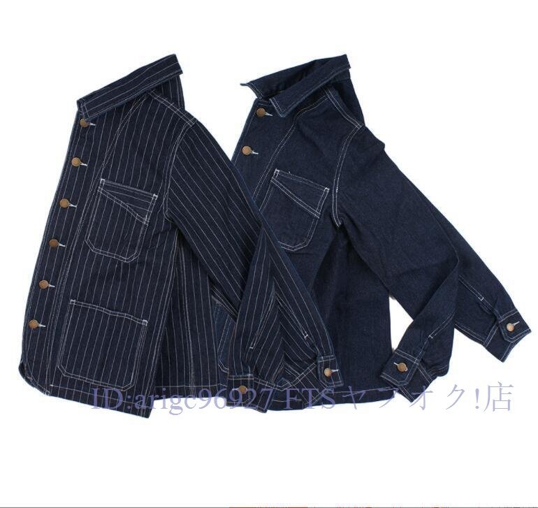 ☆新品ゆったりシルエットが気分ヴィンテージ復(fù)刻コットンデニムストライプカバーオールジャケットワーク カジュアル アメカジ