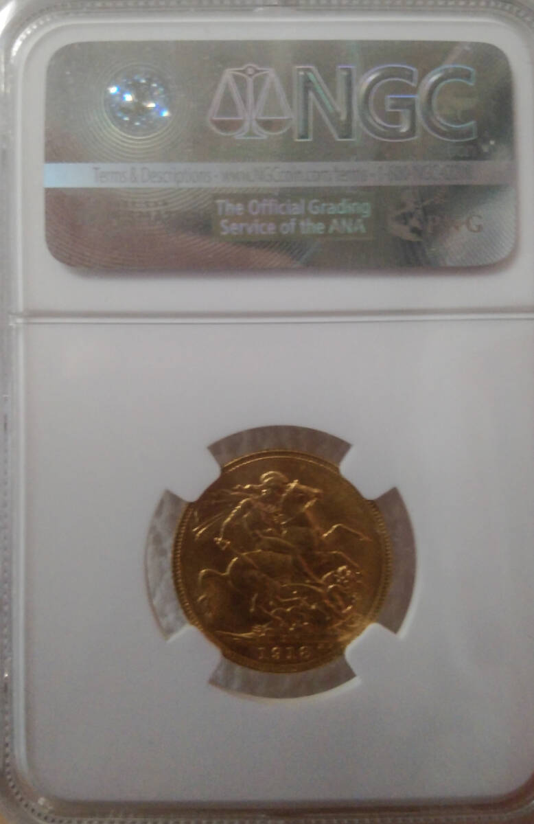 NGC鑑定済:MS61】1918年 英領インド 1ソブリン金貨 ジョージ5