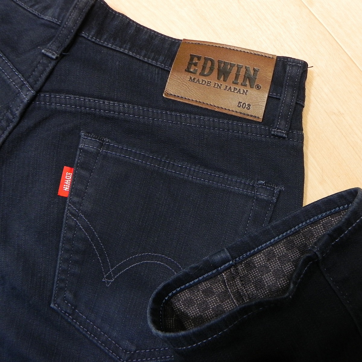 (81★ 即決 EDWIN エドウィン E503WF WILD FIRE ★ 里起毛 防風 防寒 ストレッチ パンツ w31 紺 ネイビー 古著 日本制 バイク ★