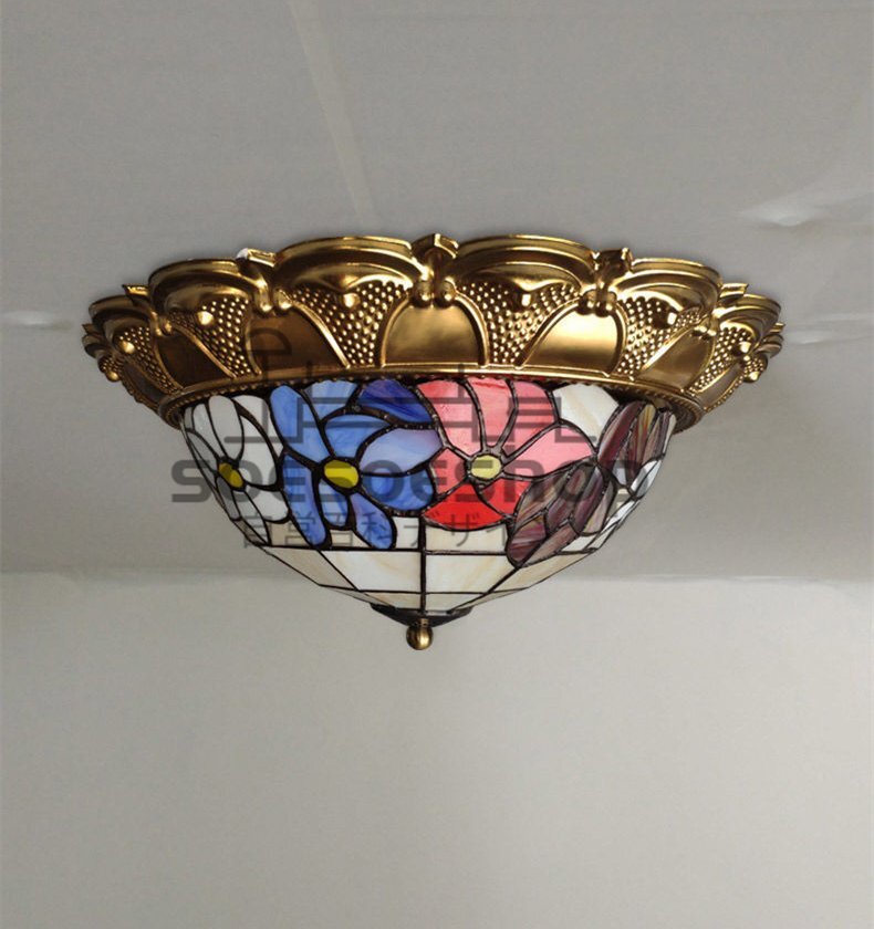 極上品★新品★別荘ステンドランプ シーリングライト ステンドグラス アンティーク 花柄レトロな雰囲気がおしゃれ ティファニー技法 照明_画像2