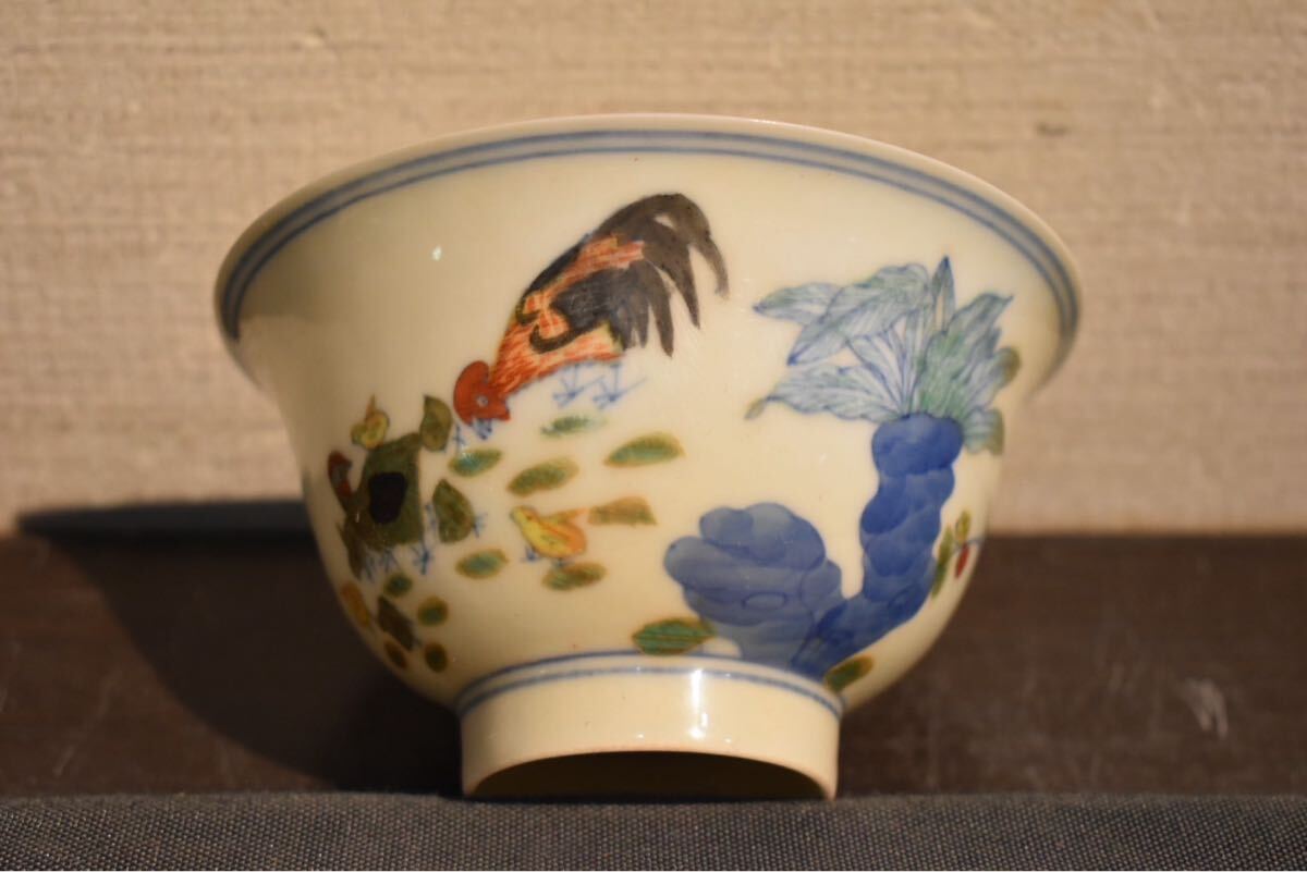 GE】R289【コレクター所蔵品】『大明成化年製』款 色絵花鳥図碗 GE】R289【コレクター所蔵品】『大明成化年製』款 色絵花鳥図碗