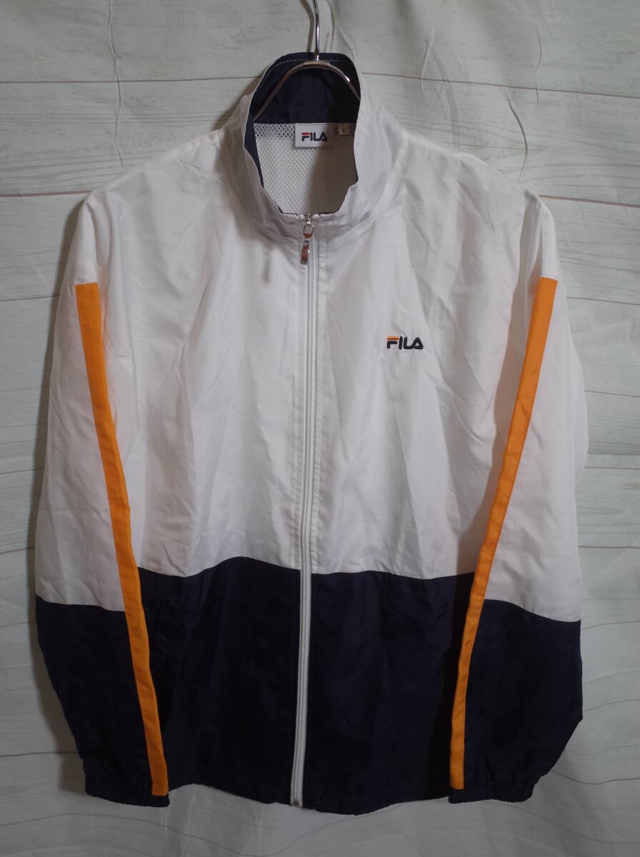 メンズ pl911 FILA フィラ ウインドブレーカー ジャケット L ホワイト/ネイビー 白/紺