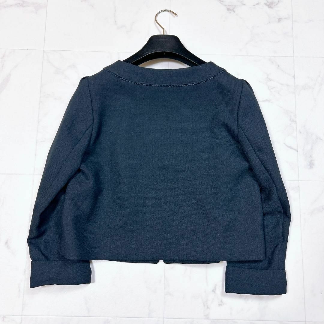 ■ ビーンズプレス ノーカラージャケット ワンピース セットアップ リボン 紺 ネイビー 白 ホワイト レディース サイズ7 XS_画像8