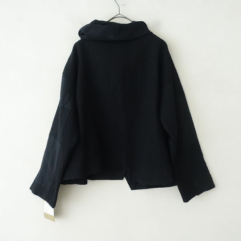 【定価5.3萬】メフウ 芽風(fēng) *ウールコットン混デザインジャケット*38毛綿ブラック黒羽織アウター上著MEFU(jk25-2502-272)【21C52】