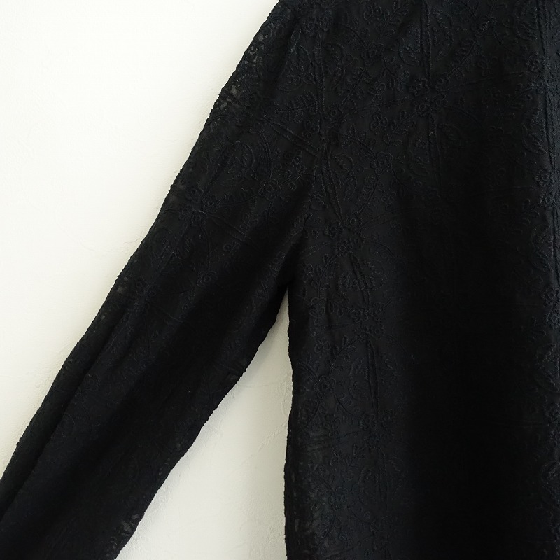 【美品/2024AW/定価8.8萬】ミナペルホネン mina perhonen *felice 刺しゅうブラウス*36絹黒シフォンシャツ(25-2502-240)【41C52】