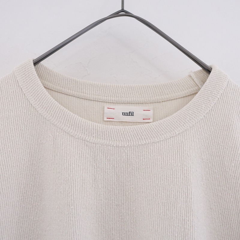 アンフィル unfil *シルクコットンネップリブカットソープルオーバー*0キナリ色ラウンドネック長(zhǎng)袖Tシャツ(2-2502-275)【41C52】