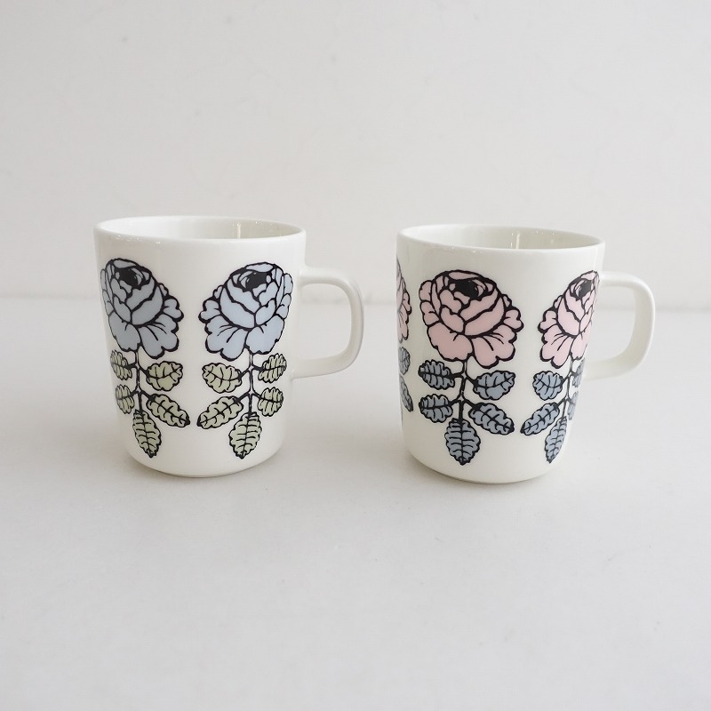 【北歐】日本限定/マリメッコ marimekko *Vihkiruusu ヴィヒキルース マグカップ 2點(diǎn)セット*食器【陶器】(wa23-2502-68)【42C52】