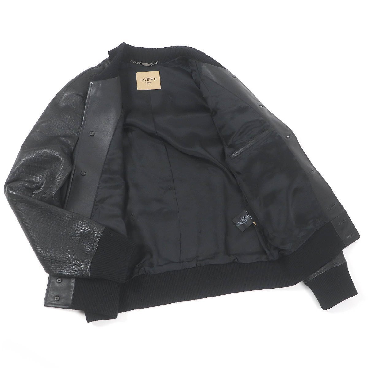 極美品□LOEWE ロエベ 牛革 レザーブルゾンジャケット ボンバージャケット ブラック 54 ハンガー付き スペイン制 正規(guī)品 メンズオススメ