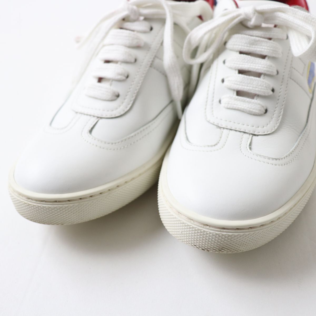 【ドンドン見直し】美品◎イタリア制 エルメス クイック アメリカ限定 レザー レースアップ スニーカー ホワイト×レッド×ブルー 36.5