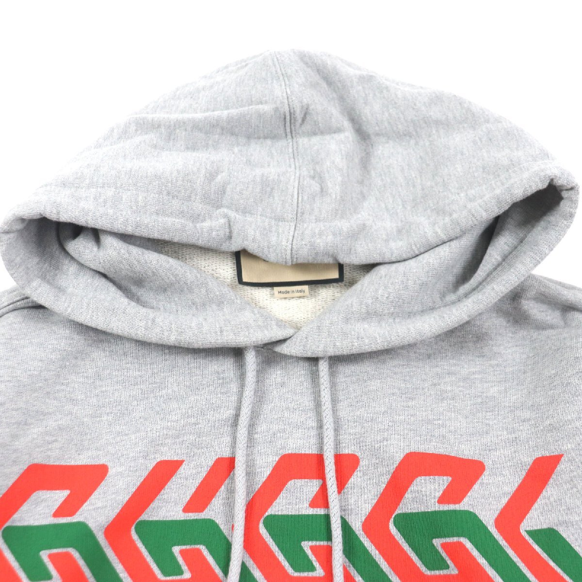 極美品▼GUCCI グッチ 715911 コットン100% チェーンロゴプリント プルオーバー スウェット パーカー グレー S イタリア制 正規(guī)品 メンズ