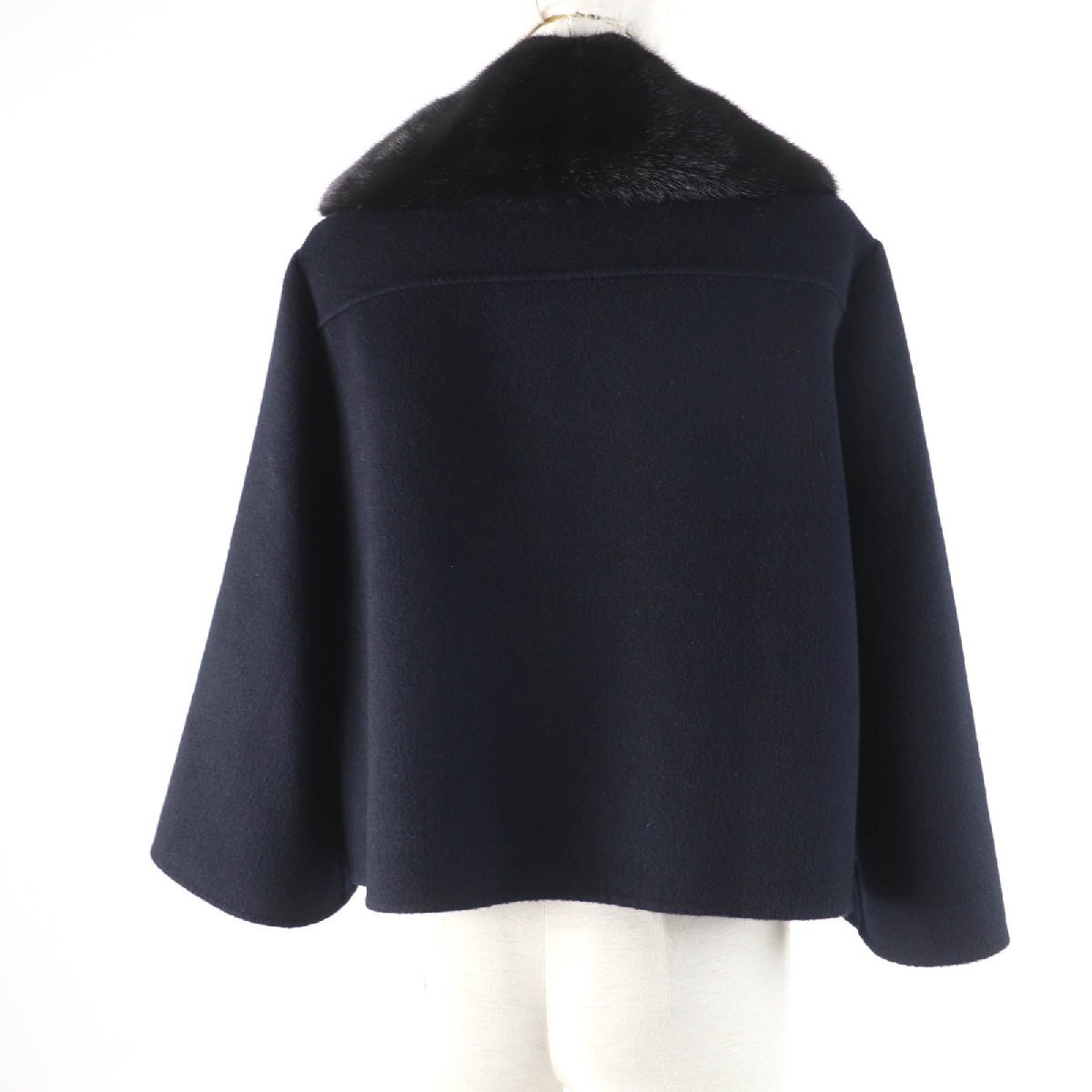 極美品☆FOXEY BOUTIQUE フォクシー ブティック 40064 カシミヤ100％ 襟ミンクファー付 ショート丈 ジャケット ダークネイビー 38 正規(guī)品