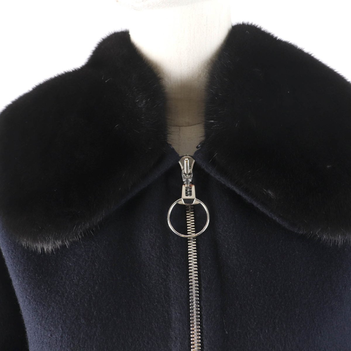 極美品☆FOXEY BOUTIQUE フォクシー ブティック 40064 カシミヤ100％ 襟ミンクファー付 ショート丈 ジャケット ダークネイビー 38 正規(guī)品