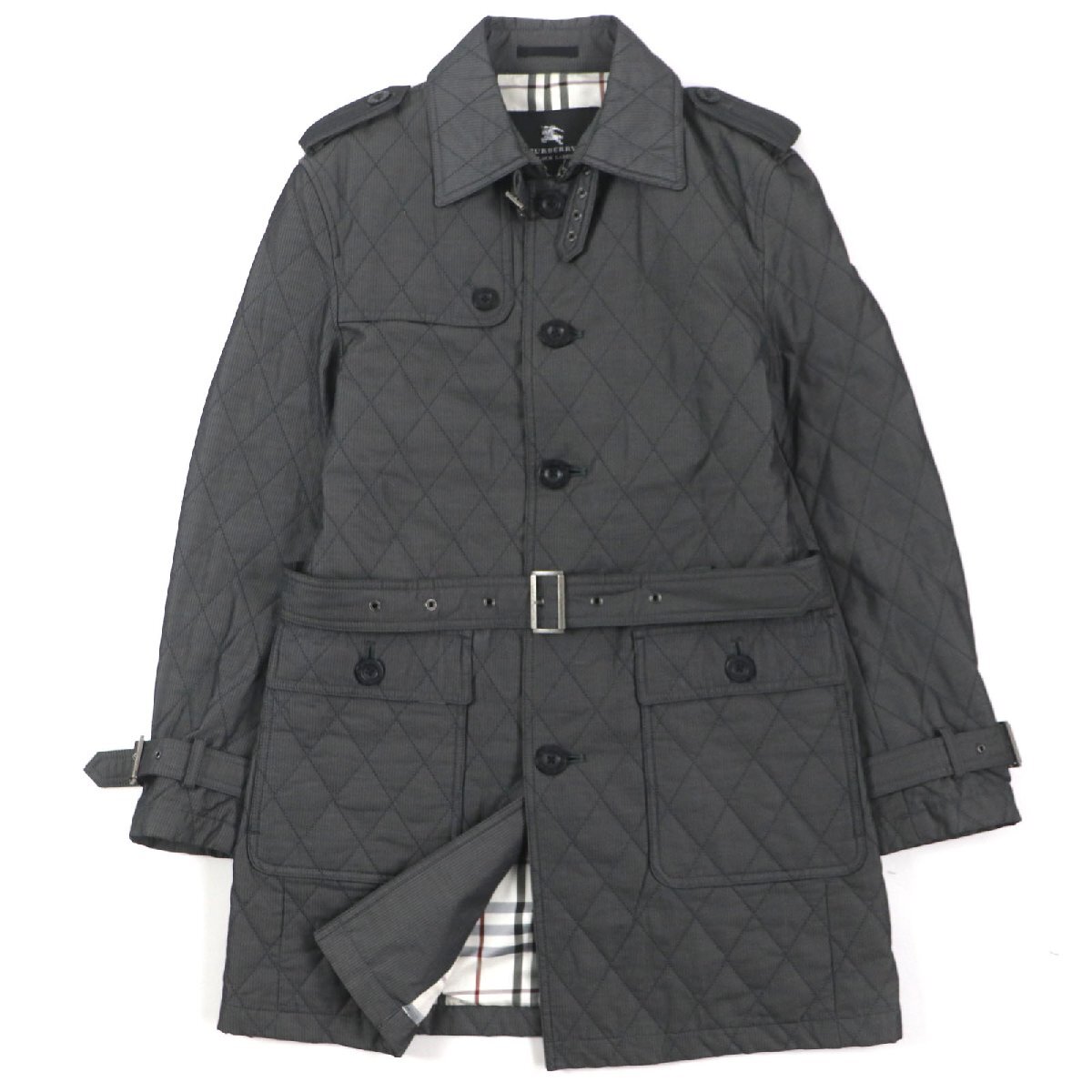 美品▼BURBERRY BLACK LABEL バーバリーブラックレーベル キルティング 里チェック柄 中綿入り シングル トレンチコート M 正規(guī)品 メンズ