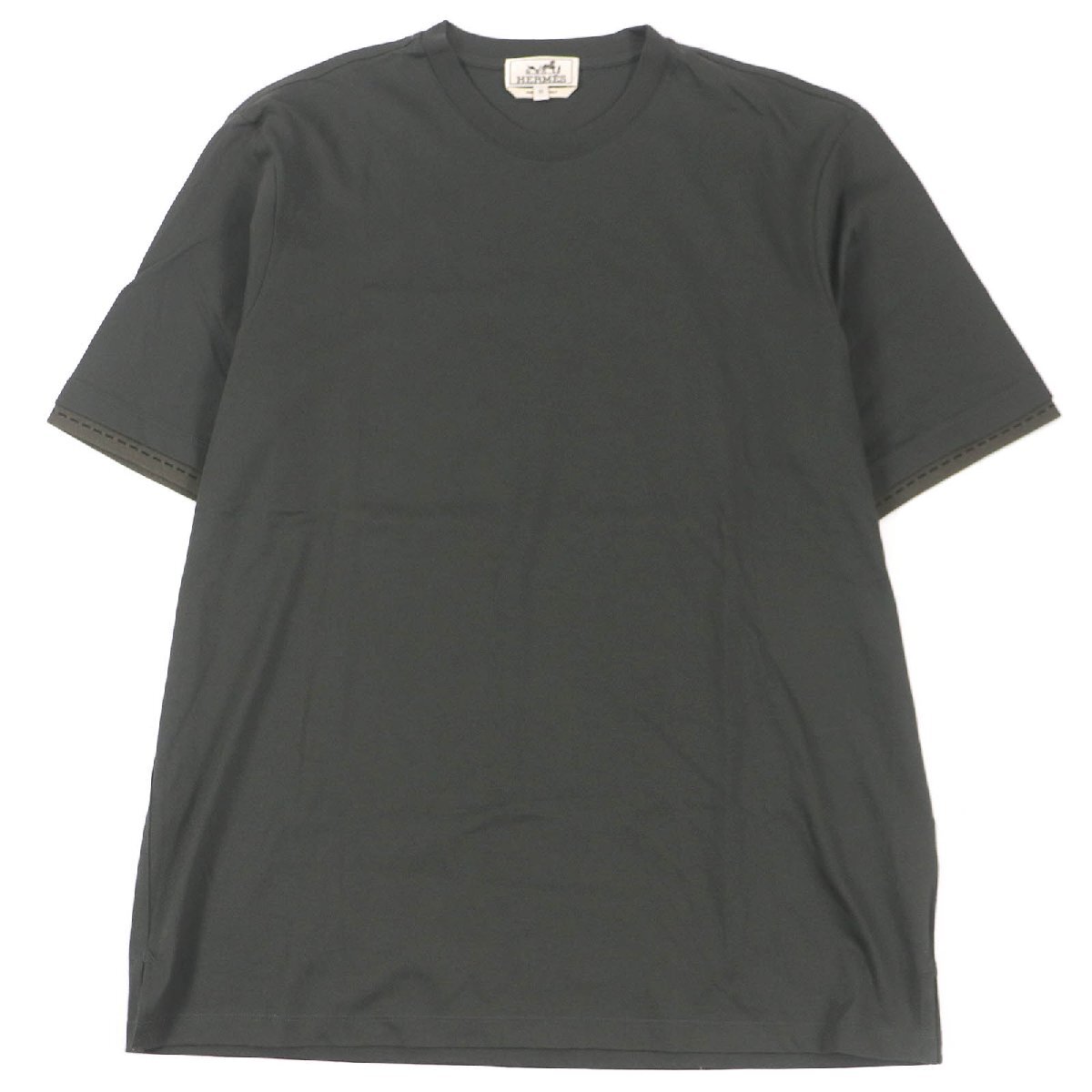未使用品□HERMES エルメス 22SS コットン サドルステッチ クルーネック カットソー 半袖Ｔシャツ カーキ M イタリア制 正規(guī)品 メンズ