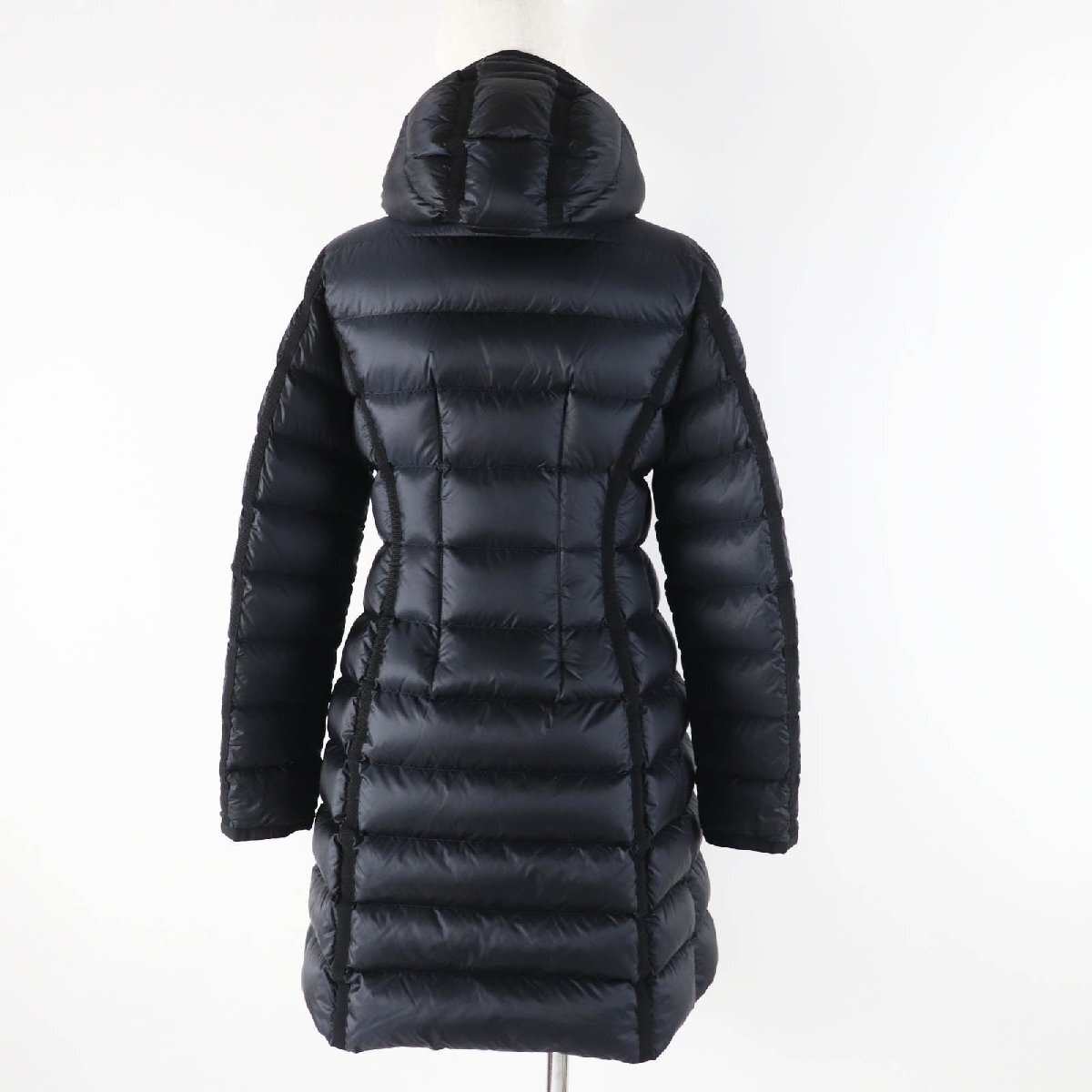 美品◎MONCLER モンクレール HERMINE エルミンヌ 美シルエット ワッペン?フード付き ロング ダウンコート ブラック 0 レディース