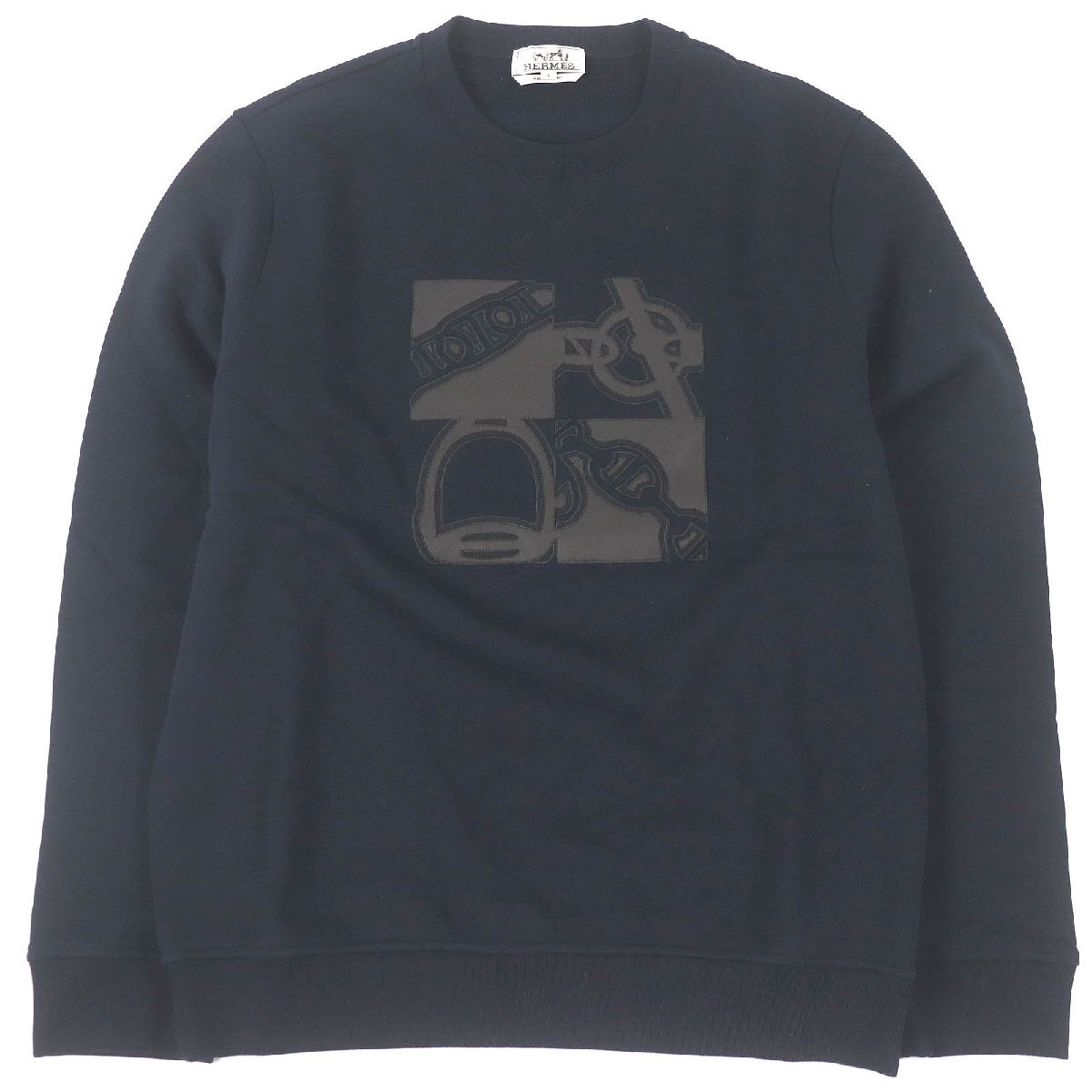 未使用品□HERMES エルメス H467810HA01SM メタルリー オ カレ ラムレザーパッチ ラウンドネックスウェット マリン 正規(guī)品 定価248600円