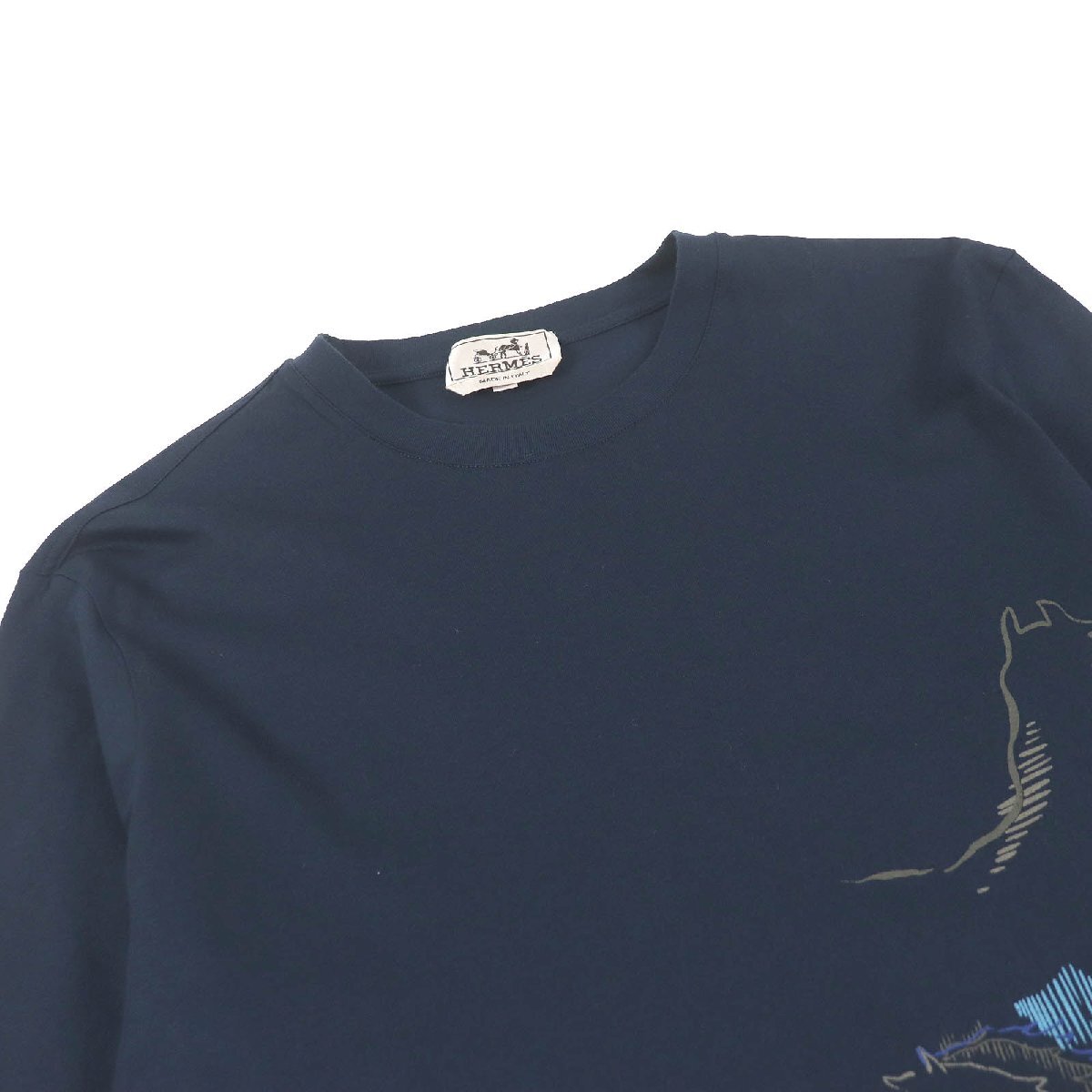 極美品□HERMES エルメス 22SS カヴァルカード コットン クルーネック カットソー 半袖Ｔシャツ ネイビー M イタリア制 正規(guī)品 メンズ