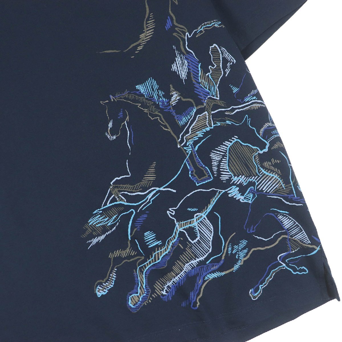 極美品□HERMES エルメス 22SS カヴァルカード コットン クルーネック カットソー 半袖Ｔシャツ ネイビー M イタリア制 正規(guī)品 メンズ