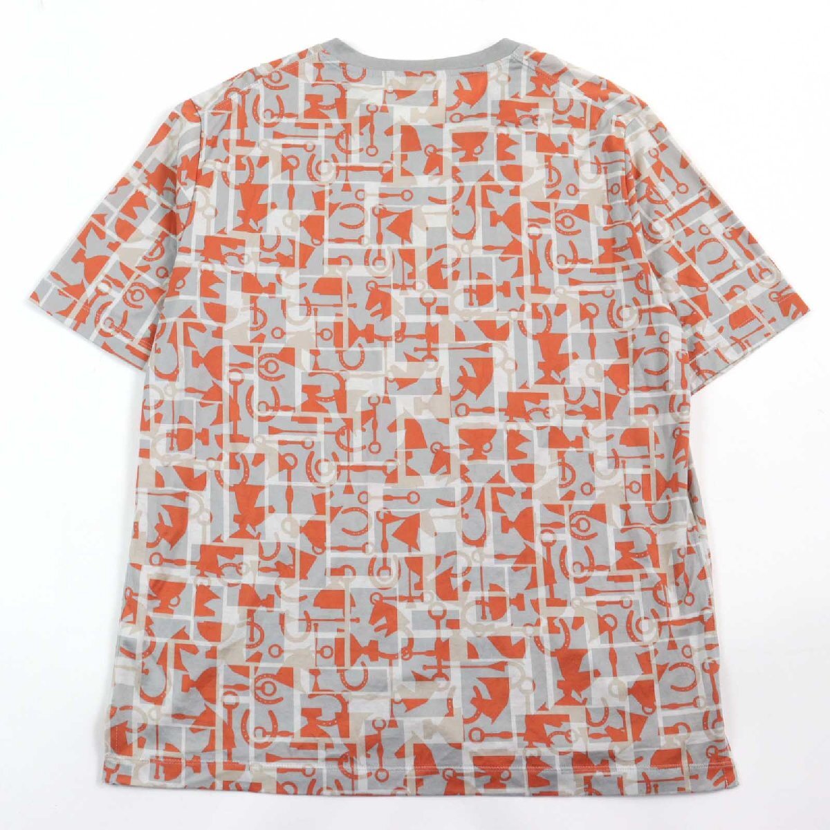 美品○HERMES エルメス 20SS ホース総柄 ロデオチャーム ホースビット 馬具 クルーネック 半袖Ｔシャツ マルチカラー L 正規(guī)品 メンズ