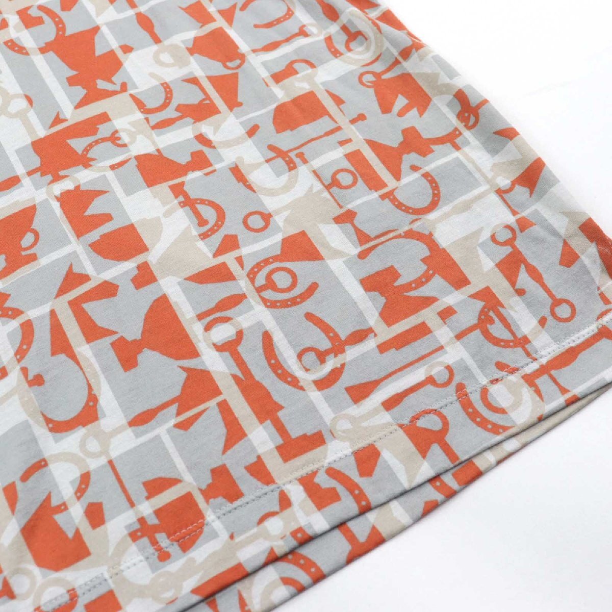 美品○HERMES エルメス 20SS ホース総柄 ロデオチャーム ホースビット 馬具 クルーネック 半袖Ｔシャツ マルチカラー L 正規(guī)品 メンズ