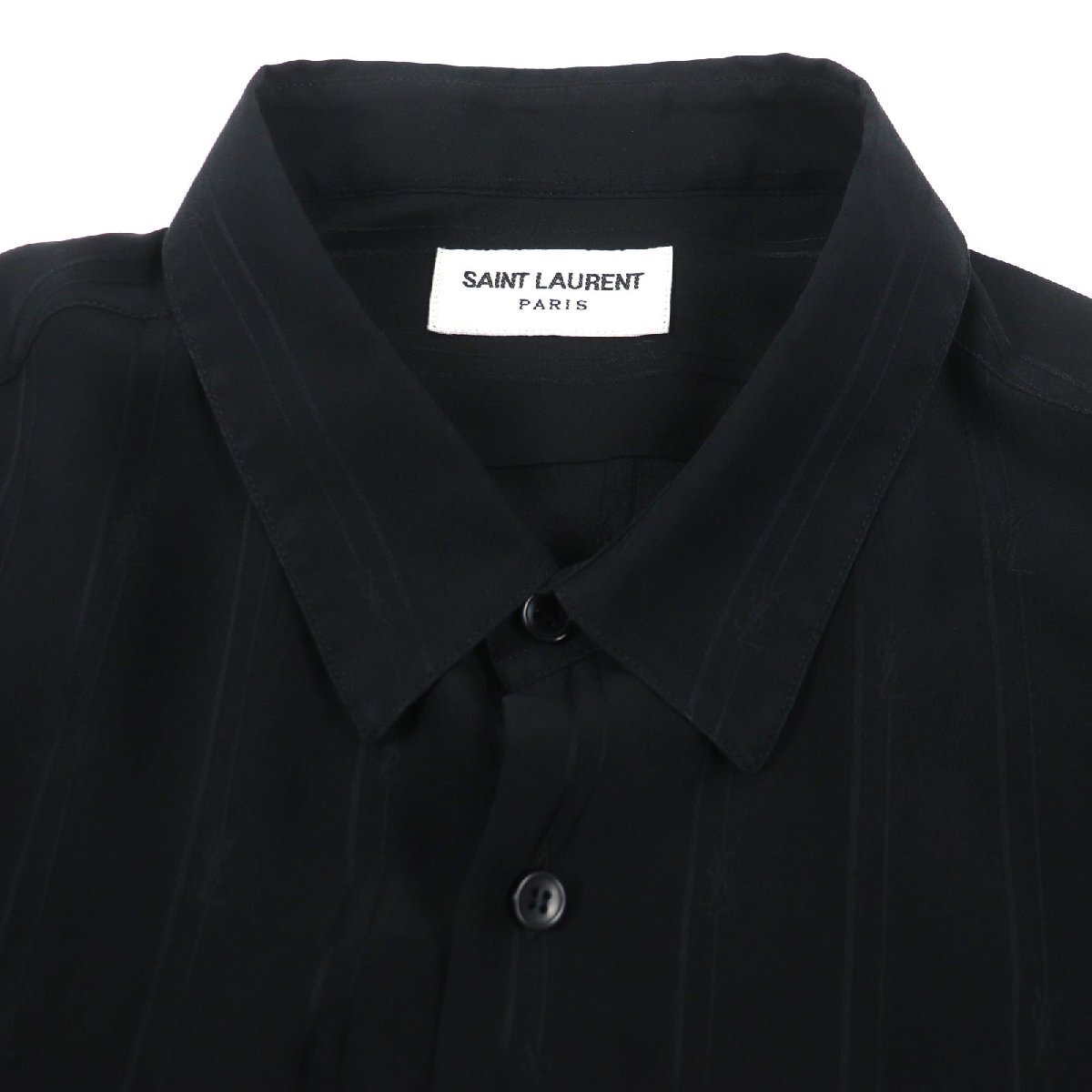 美品▼SAINT LAURENT PARIS サンローランパリ 23SS 601070 シルク100% YSL ストライプ柄 ショートスリーブ 半袖シャツ 39 箱付き 正規(guī)品
