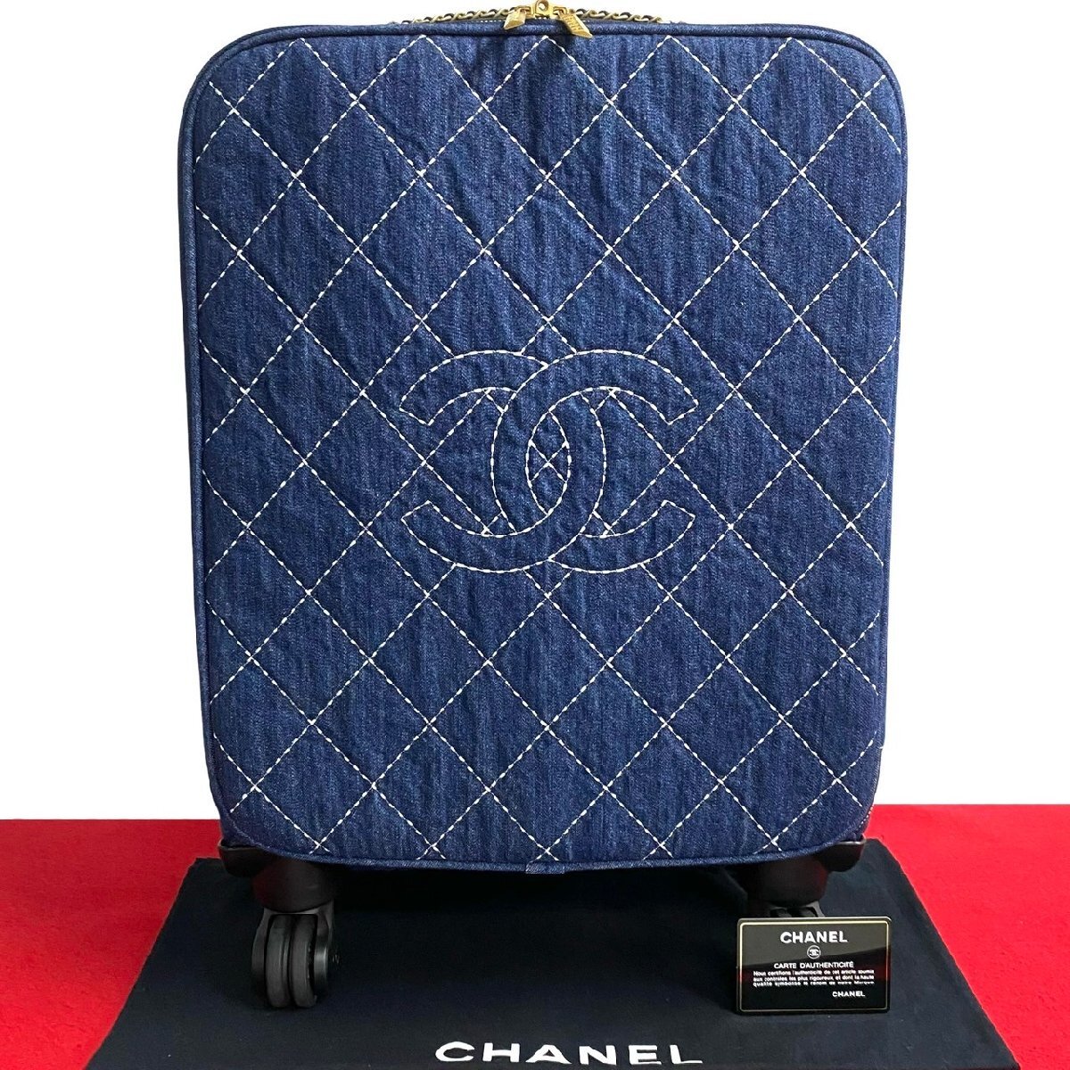 極 美品 袋付 カード シール有 27番臺 CHANEL シャネル ココマーク マトラッセ デニム キャリーバッグ スーツケース ボストンバッグ 76421