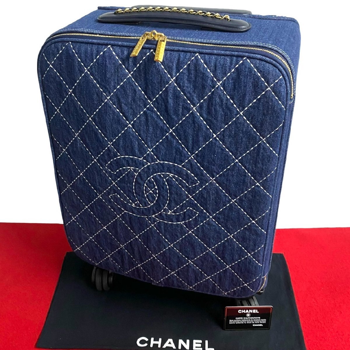 極 美品 袋付 カード シール有 27番臺 CHANEL シャネル ココマーク マトラッセ デニム キャリーバッグ スーツケース ボストンバッグ 76421