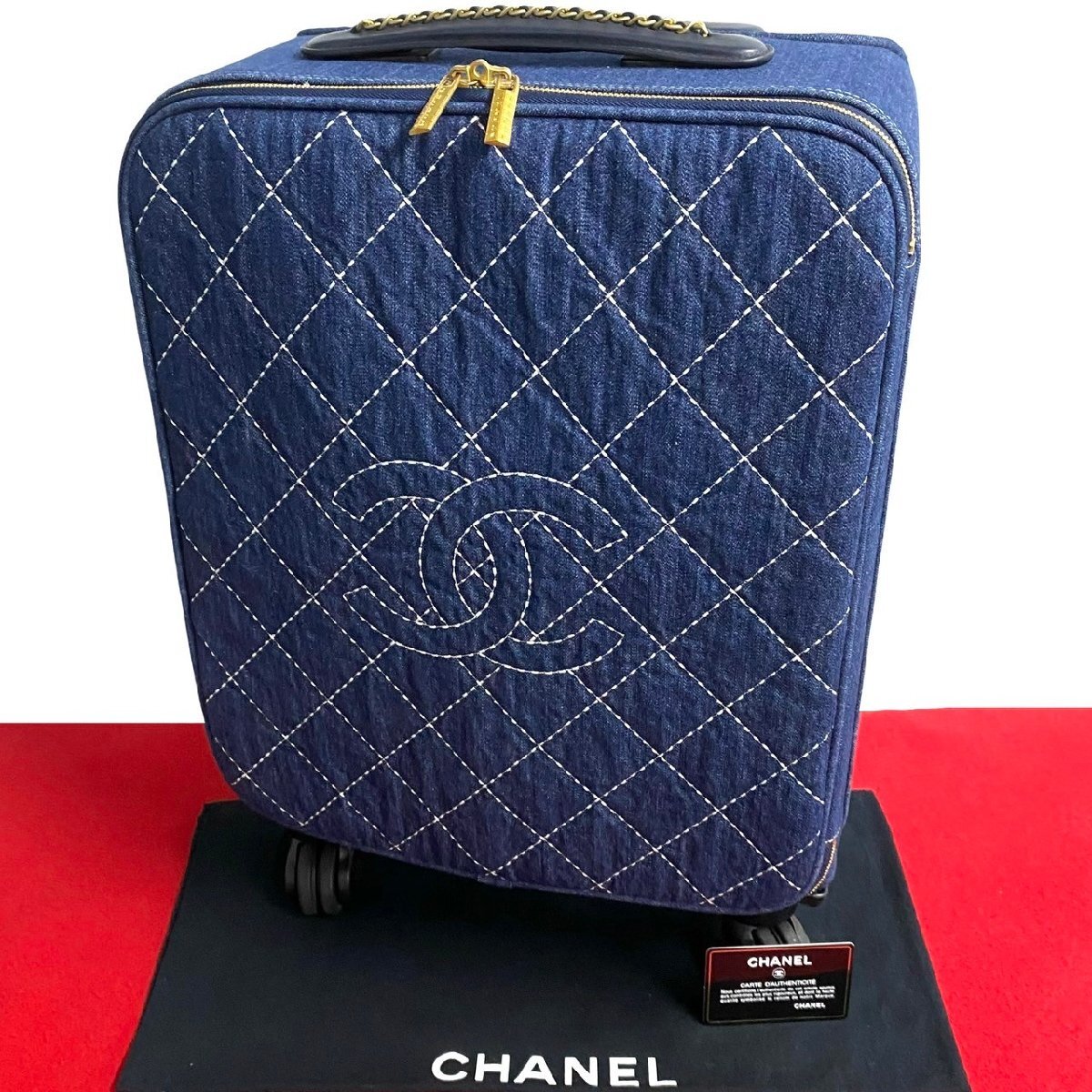 極 美品 袋付 カード シール有 27番臺 CHANEL シャネル ココマーク マトラッセ デニム キャリーバッグ スーツケース ボストンバッグ 76421