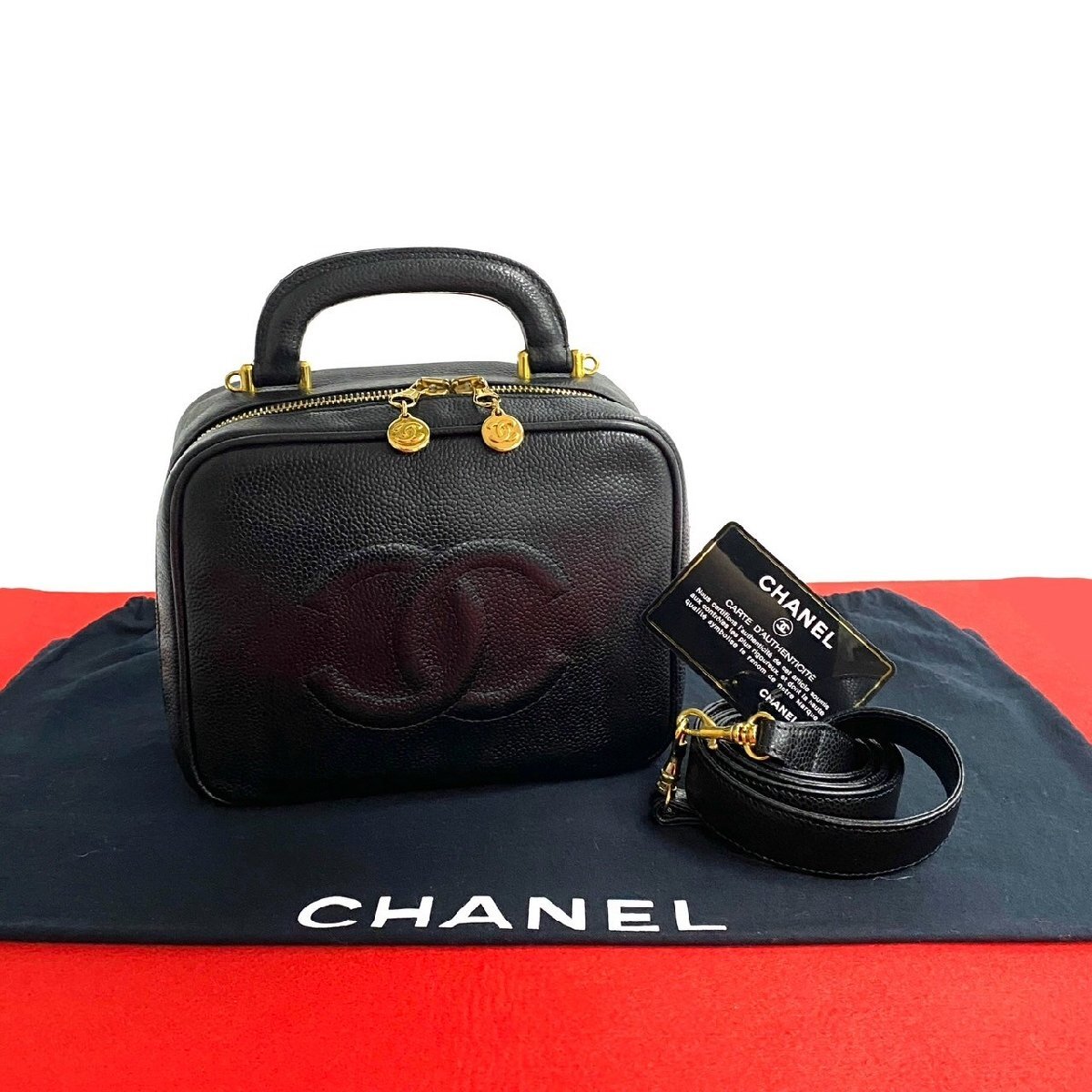 極 美品 カード シール有 4番臺(tái) CHANEL シャネル ココマーク キャビアスキン 本革 2way ハンドバッグ ショルダーバッグ ブラック 33632