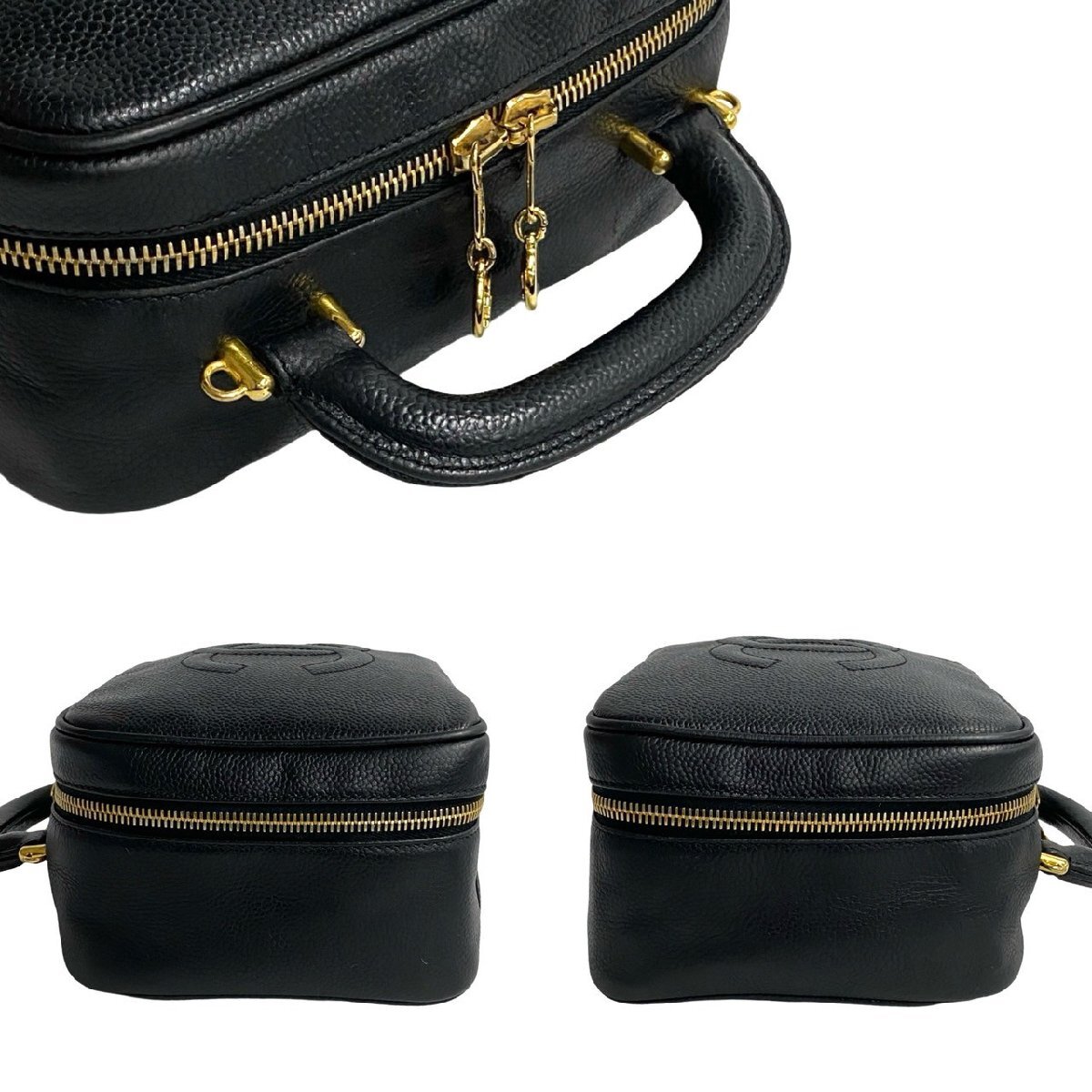 極 美品 カード シール有 4番臺(tái) CHANEL シャネル ココマーク キャビアスキン 本革 2way ハンドバッグ ショルダーバッグ ブラック 33632