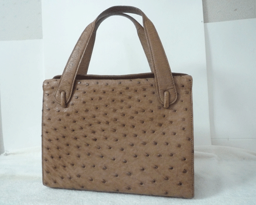 良品　Amante Struzzo　オーストリッチ　ライトブラウン系　薄茶系　ハンドバッグ　レディース