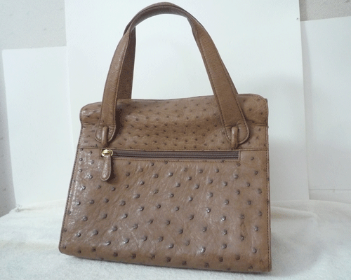 良品　Amante Struzzo　オーストリッチ　ライトブラウン系　薄茶系　ハンドバッグ　レディース