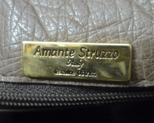 良品　Amante Struzzo　オーストリッチ　ライトブラウン系　薄茶系　ハンドバッグ　レディース