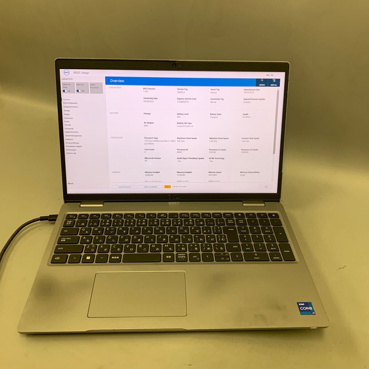 JK6437 DELL Latitude 5520/Core i7-1185G7 /メモリー：16GB/SSD:512/BIOS確認(rèn)だけ/外観ハゲあり,ホワイトスポート