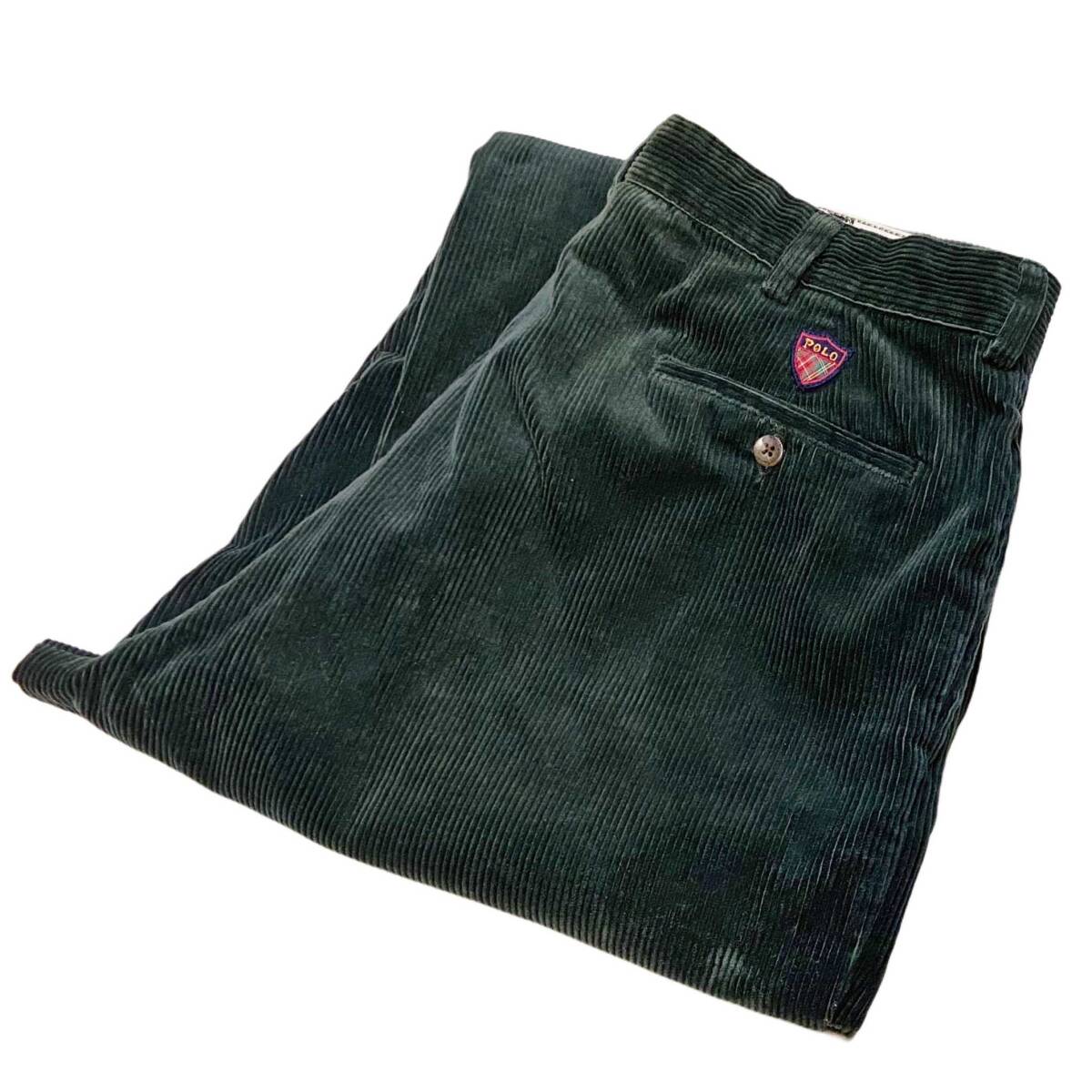 希少【オールド 90s Polo Ralph Lauren ポロ ラルフローレン インプリーツ 太畝 コーデュロイパンツ グリーン】舊タグ アンドリュー RRL
