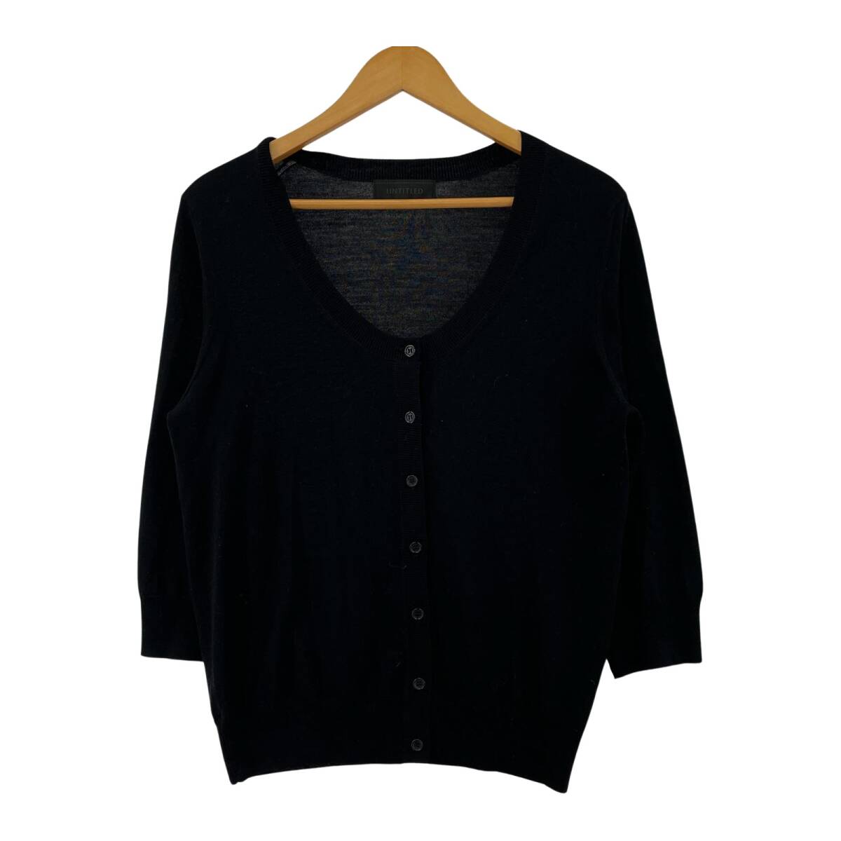UNTITLED アンタイトル Uネック カーディガン size4/ブラック ゆうパケットOK