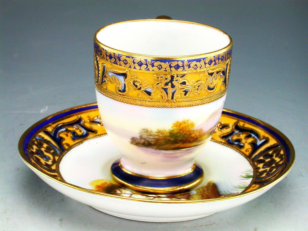 オールドノリタケ銘品!! オールドノリタケ・金盛上藍地白鳥湖畔 オールドノリタケ銘品!! オールドノリタケ・金盛上藍地白鳥湖畔
