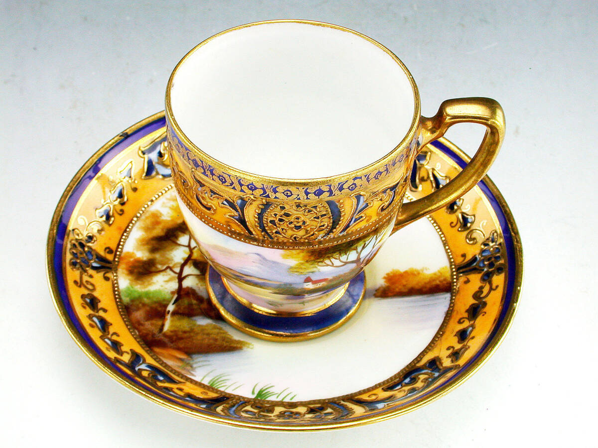 オールドノリタケ銘品!! オールドノリタケ・金盛上藍地白鳥湖畔 オールドノリタケ銘品!! オールドノリタケ・金盛上藍地白鳥湖畔